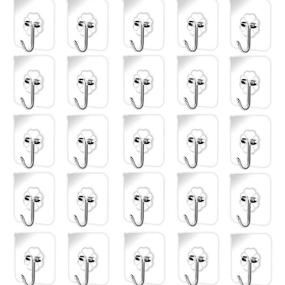 GENERICO - Pack 25 Colgadores Adhesivos Con Ganchos De Acero Inoxidable Transparente Cromado