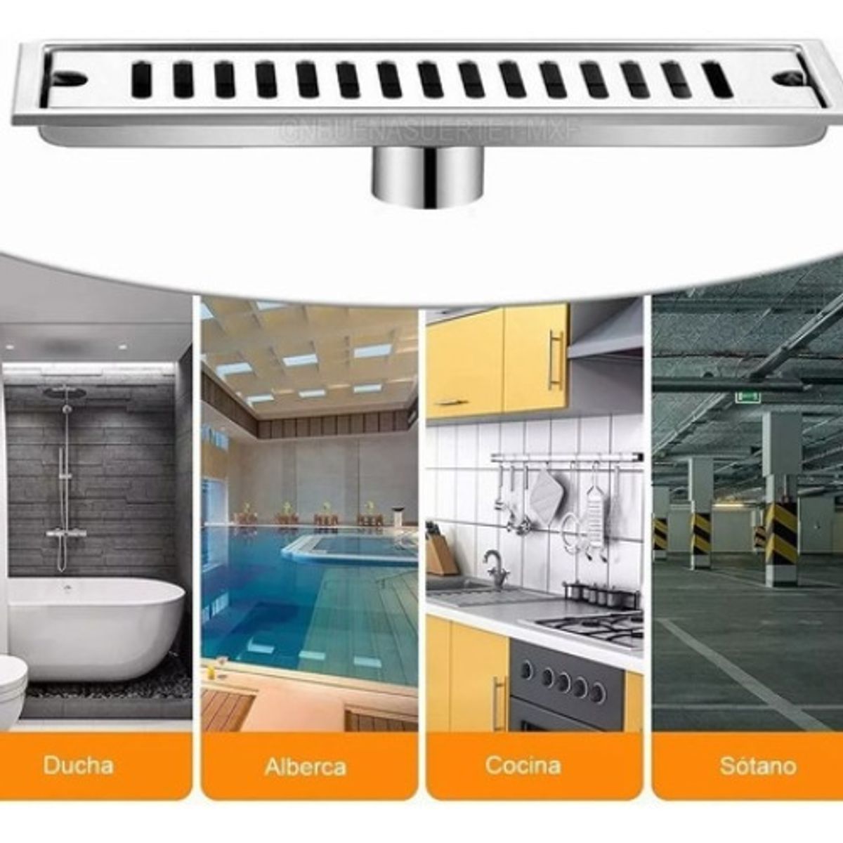 GENERICO - Desagüe De Ducha De Baño 40x10cm Rectangular De Acero Inoxid