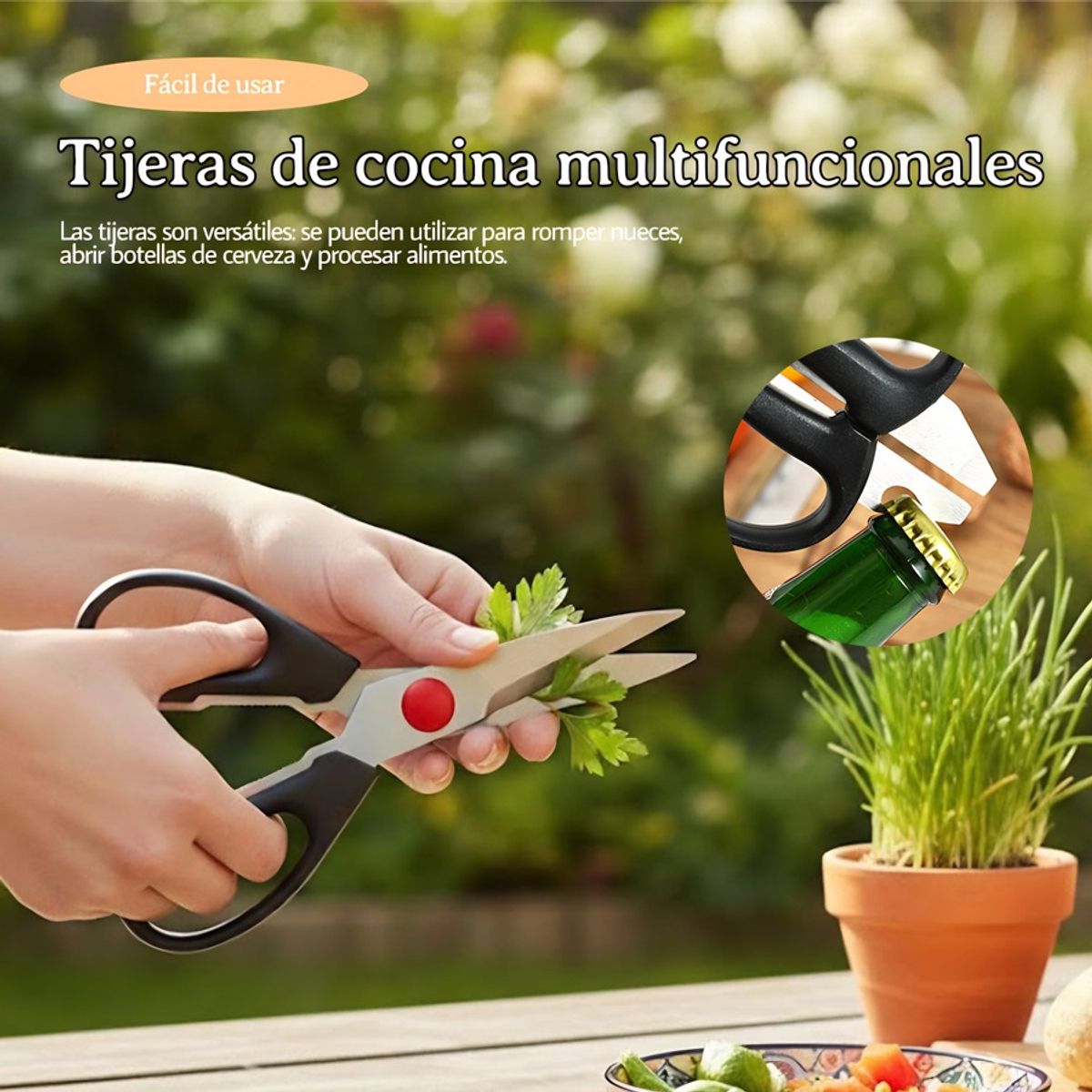 GENERICO - Tijeras De Cocina Negras Acero Inoxidable Multifuncional