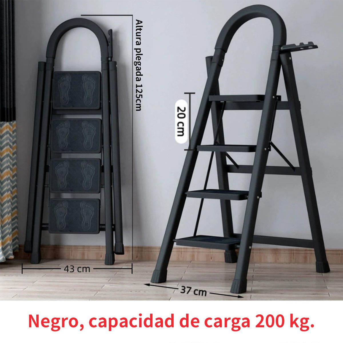 KINDA NICE - Escalera Plegable 4 Escalones Antideslizante Segura
