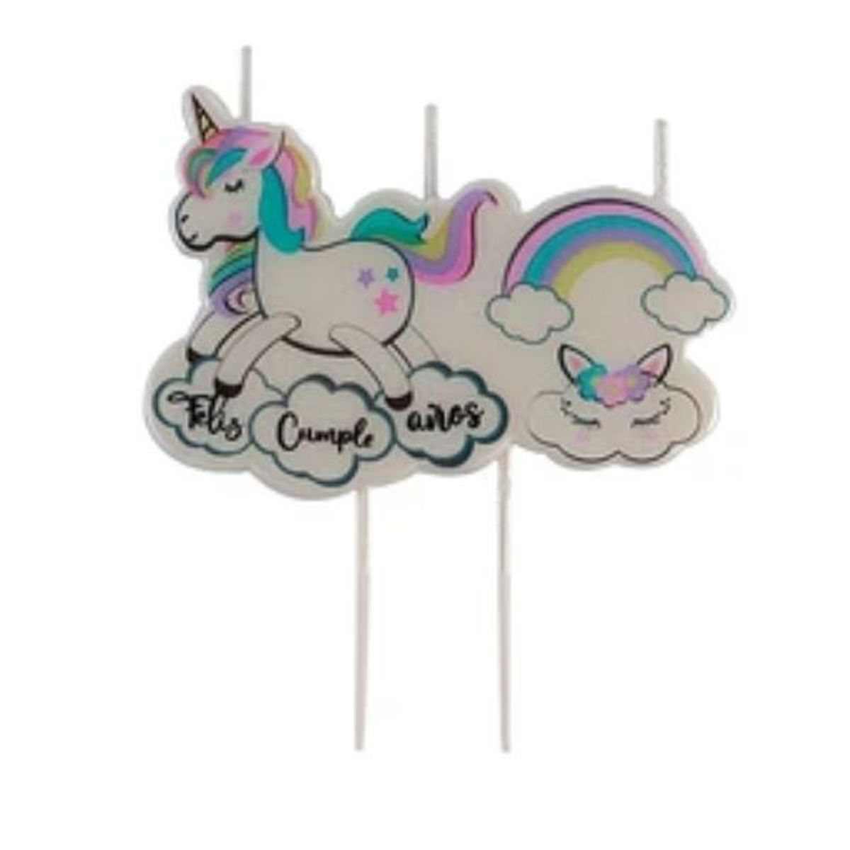 GENERICO - Vela unicornio y nube Feliz Cumpleaños 8cmx9cm
