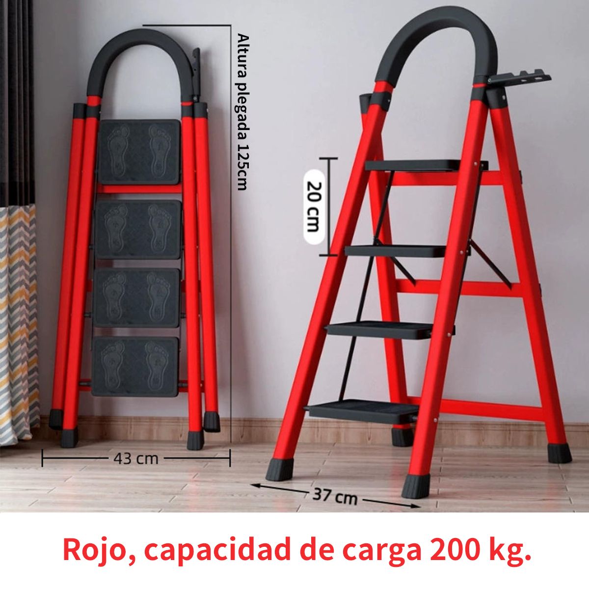 KINDA NICE - Escalera Plegable 4 Escalones Antideslizante Segura