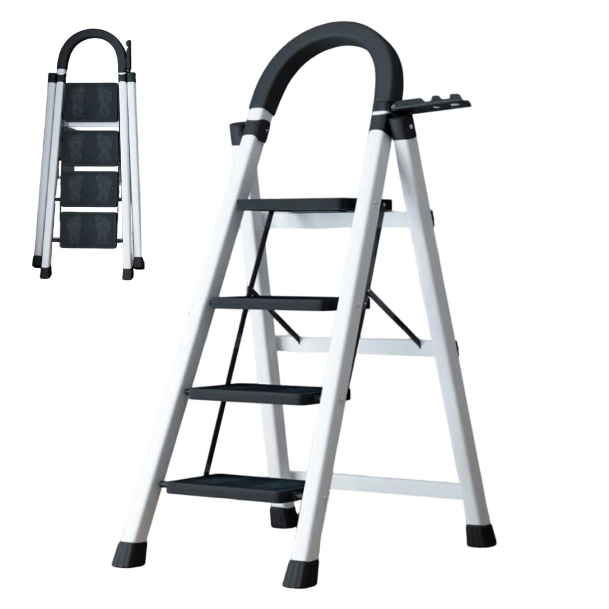 KINDA NICE - Escalera Plegable 4 Escalones Antideslizante Segura