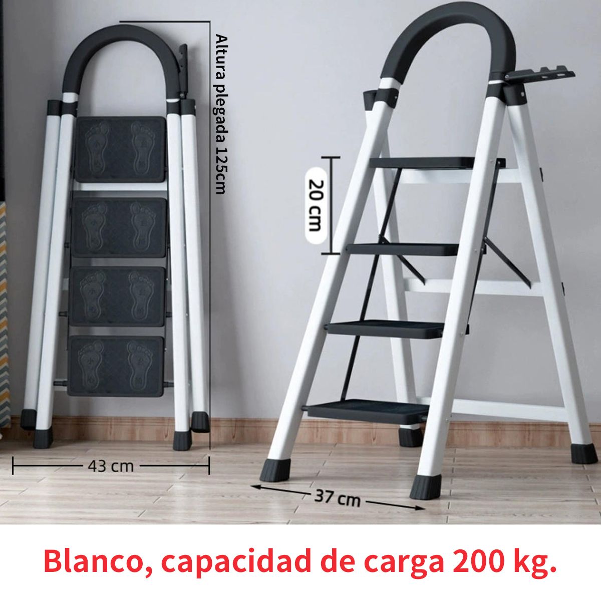 KINDA NICE - Escalera Plegable 4 Escalones Antideslizante Segura