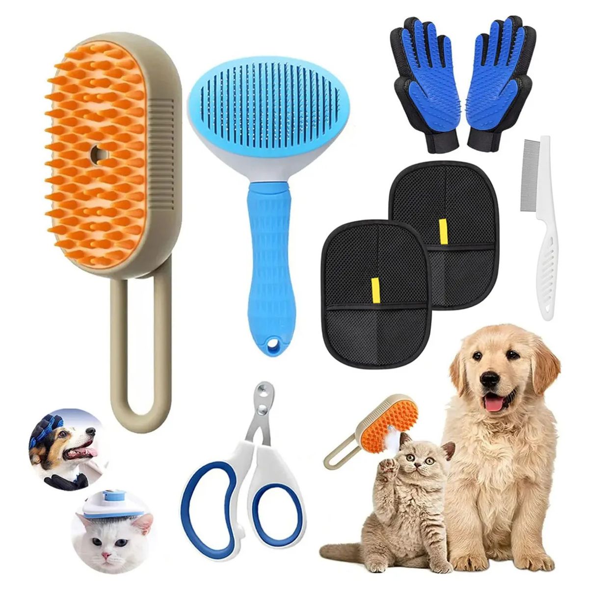 KUANGYE - 8pcs Cepillo Deslanador Perro Gato Vapor Mascota Masajeador