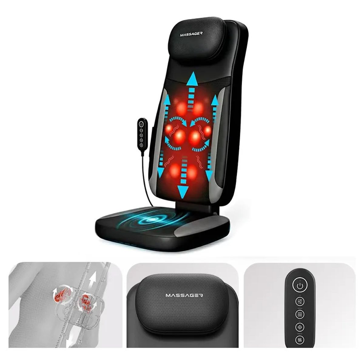 EVERSO - Masajeador De Espalda Electrico Asiento Casa Auto Portatil