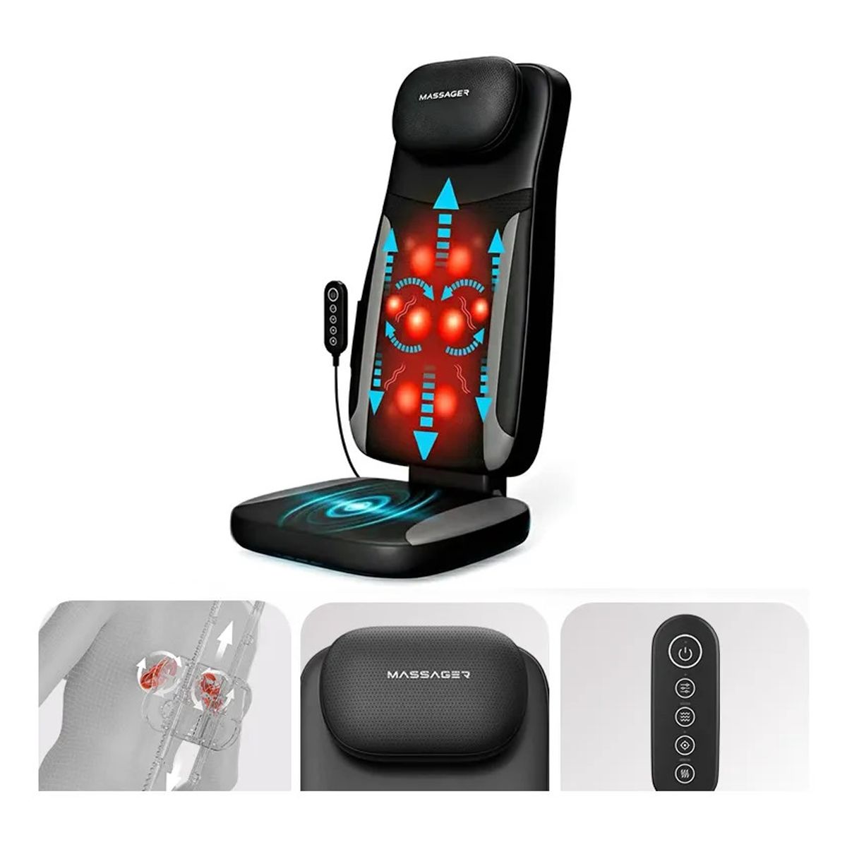 EVERSO - Masajeador De Espalda Electrico Asiento Casa Auto Portatil