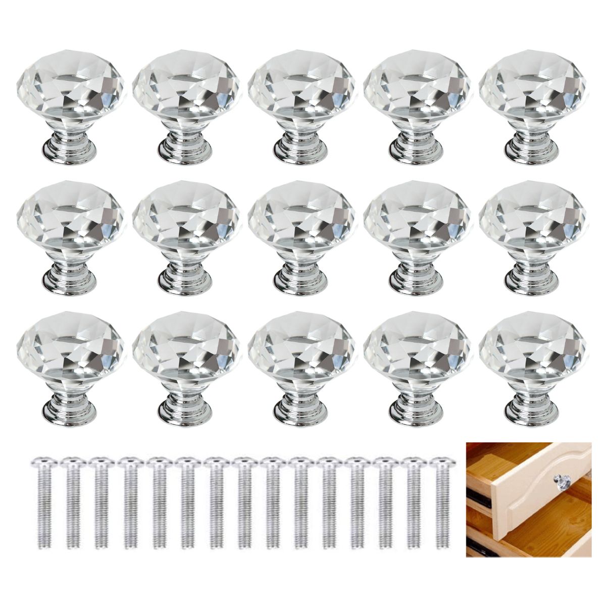 KINDA NICE - Pack 15 De Tiradores Para Cajones Estilo Diamante 30mm Blanco Diamante