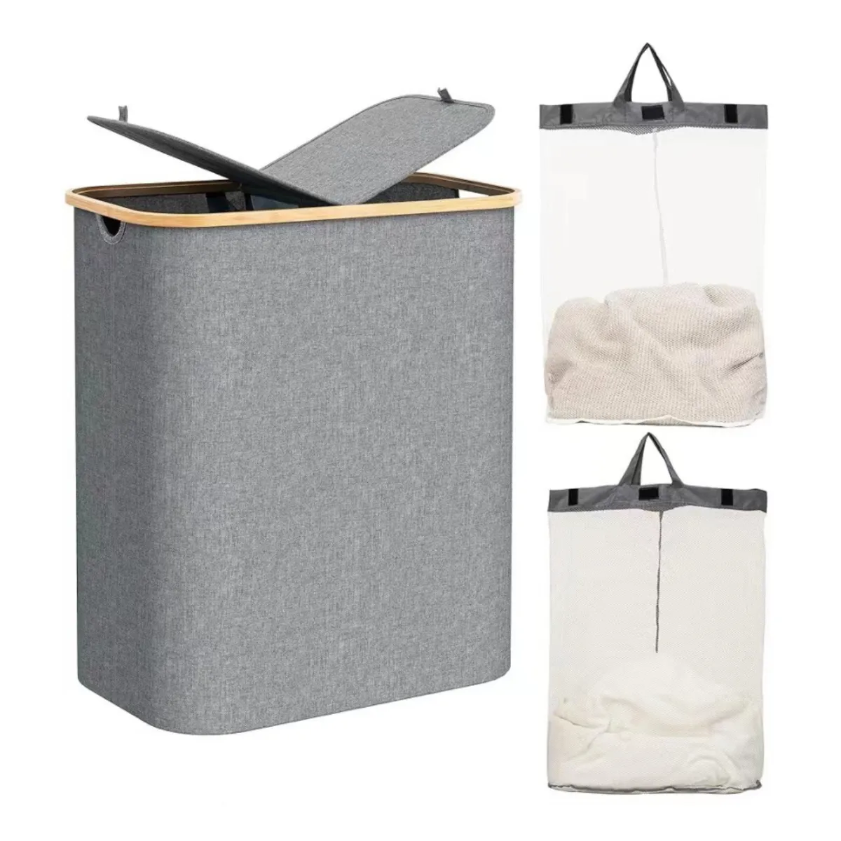 KINDA NICE - Cesto Para Ropa Sucia Plegable Con 2 Bolsas Extraíbles 150l Gris