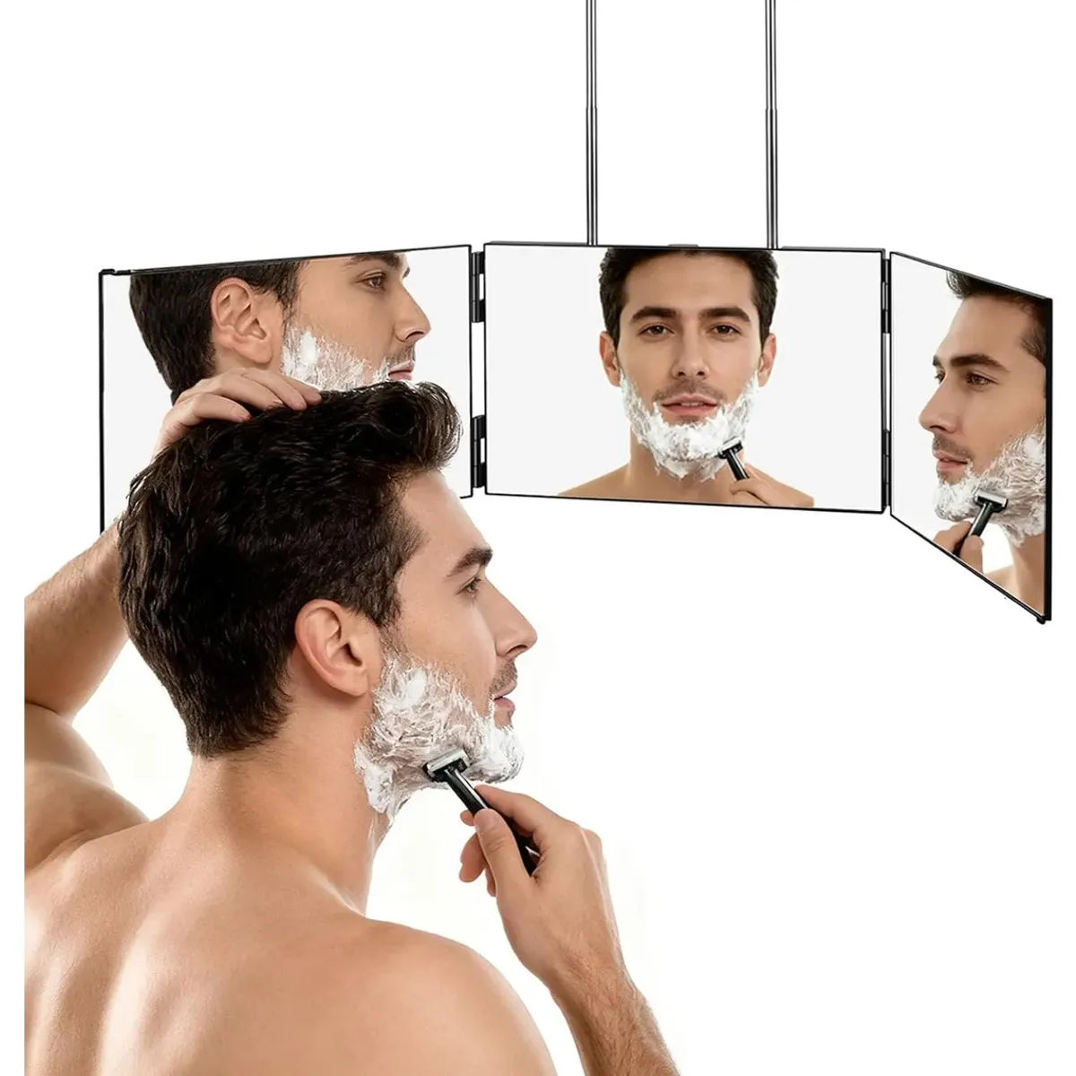 EVERSO - Espejo De 3 Vías De Corte De Pelo Triple De 360° Con Ganchos