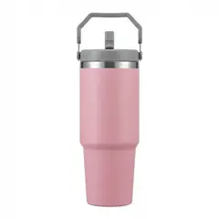 GENERICO - Vaso Térmico para Auto 900ml con Pajita Acero Inoxidable y Tapa Antiderrames-Rosa