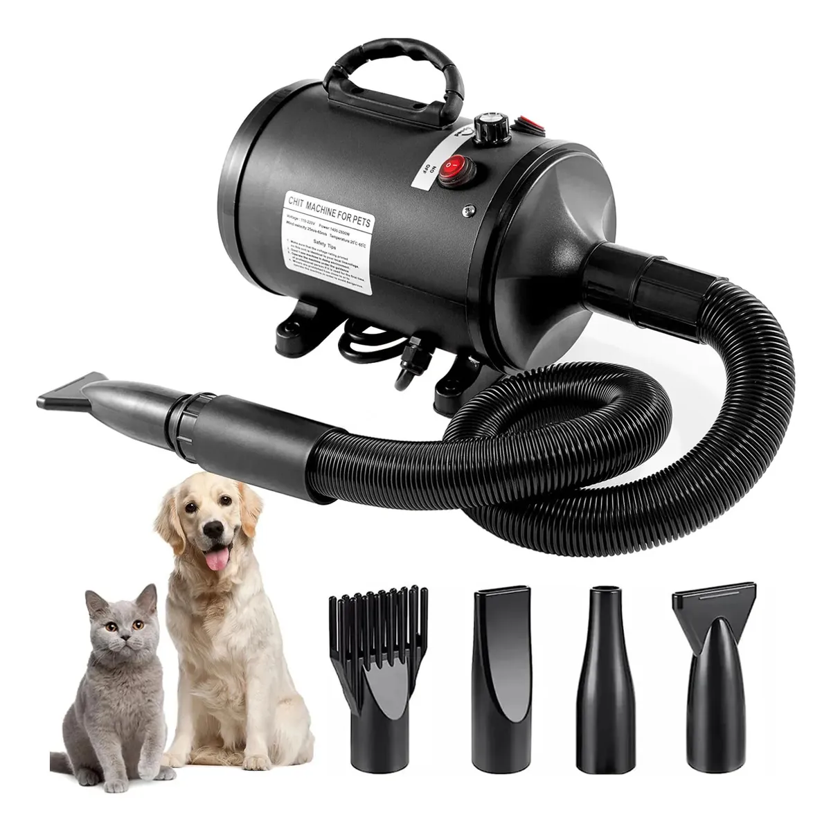 EVERSO - Secador De Pelo Perro Mascota Turbina Secadora Con Boquillas