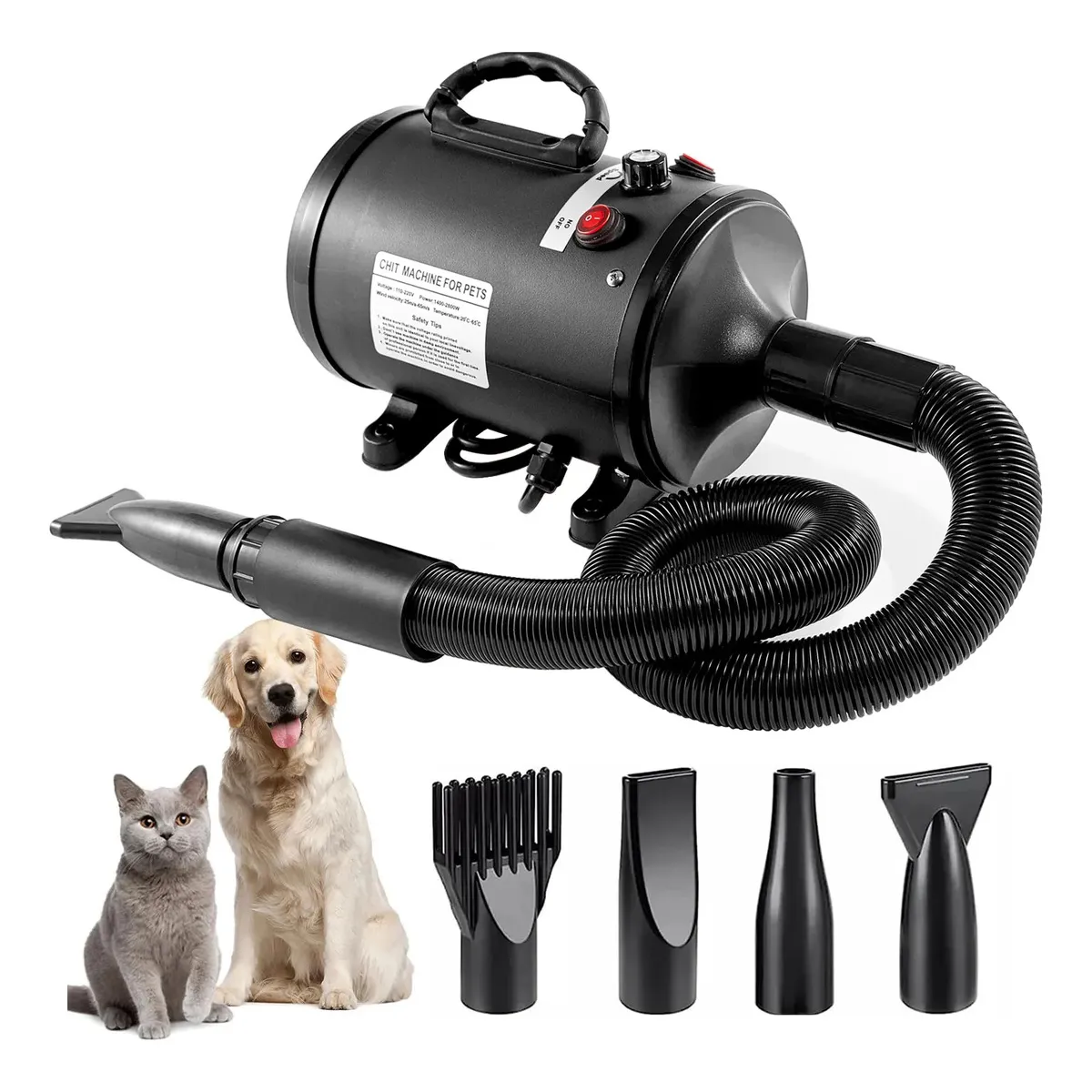 EVERSO - Secador De Pelo Perro Mascota Turbina Secadora Con Boquillas