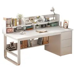 WUWAWDOGA - Escritorio Con Cajones Estanteria Para Libros Y Organizador 100x103x50cm Blanco