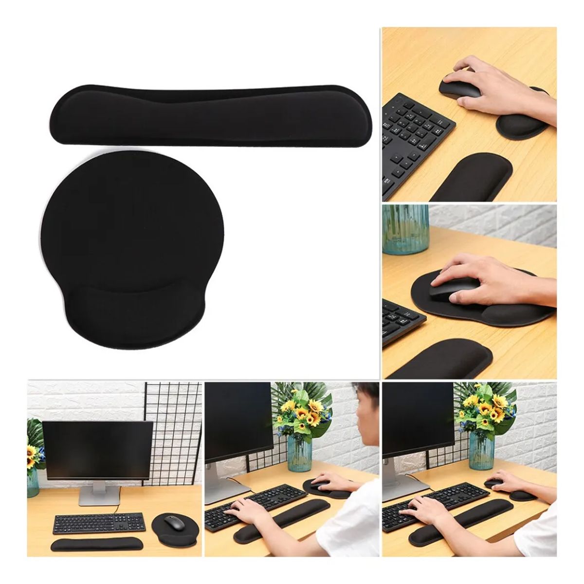 GENERICO - Alfombrilla Ratón Ergonómico De Ratón Y Almohadilla Teclado Negro