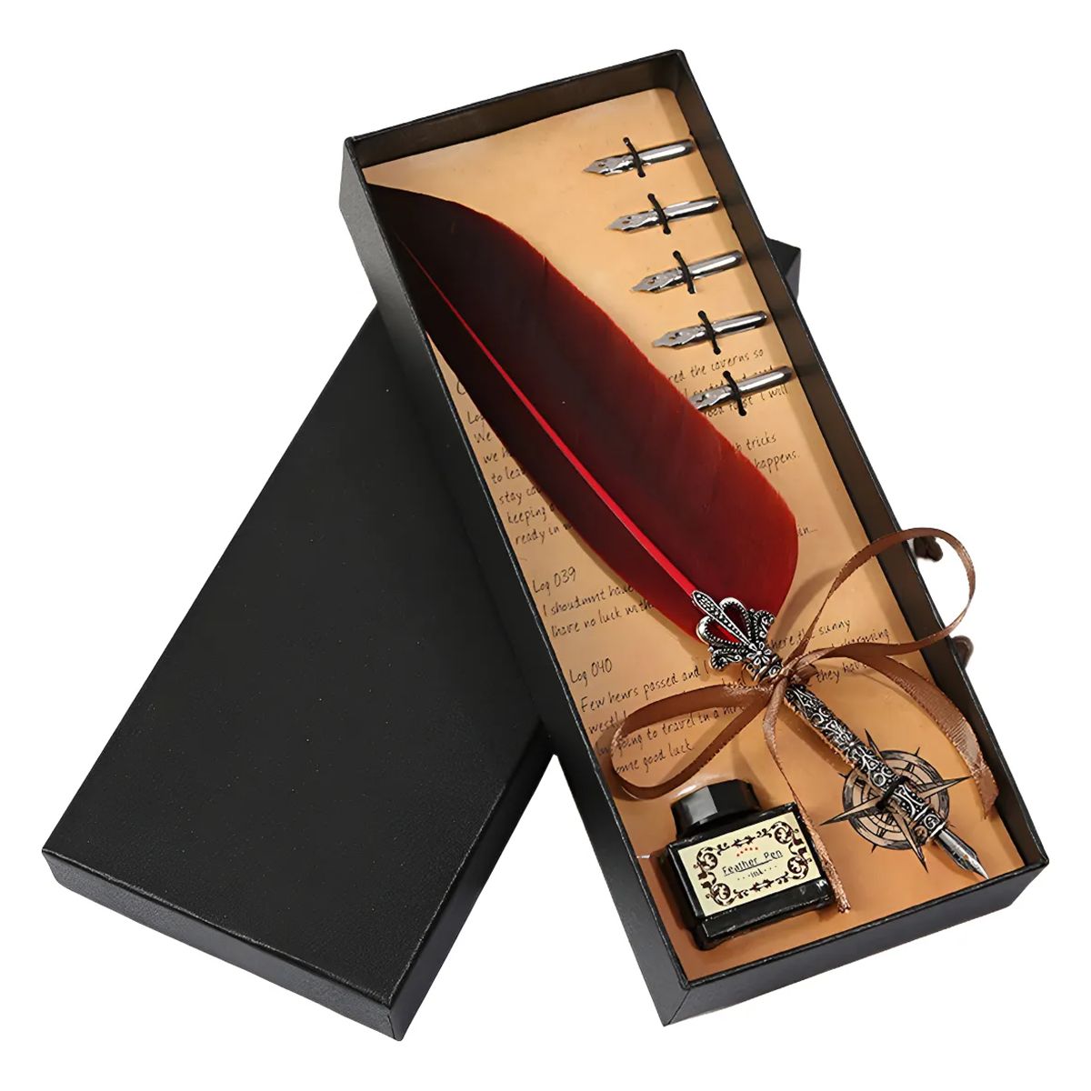 GENERICO - Pluma Estilográfica Estilo Vintage + Pluma Botella De Tinta Rojo