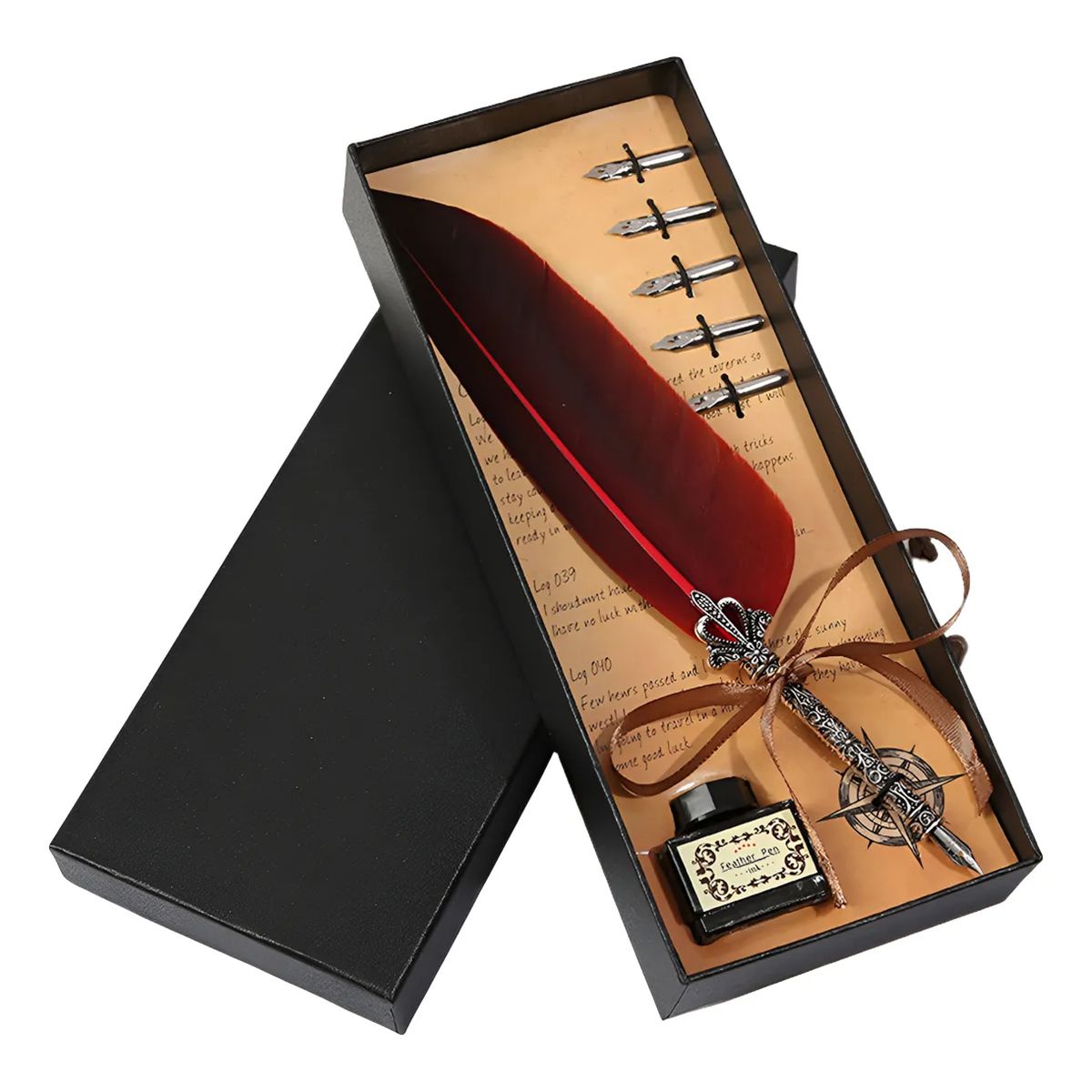 GENERICO - Pluma Estilográfica Estilo Vintage + Pluma Botella De Tinta Rojo