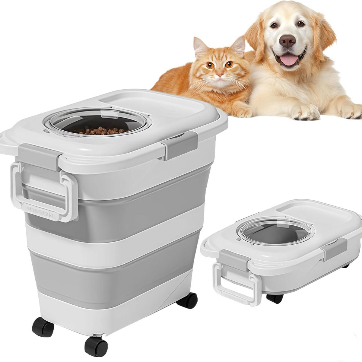 KUANGYE - Contenedor Para Alimento De Mascotas Croquetas Plegable 12kg Con Rueda