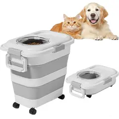 KUANGYE - Contenedor Para Alimento De Mascotas Croquetas Plegable 12kg Con Rueda