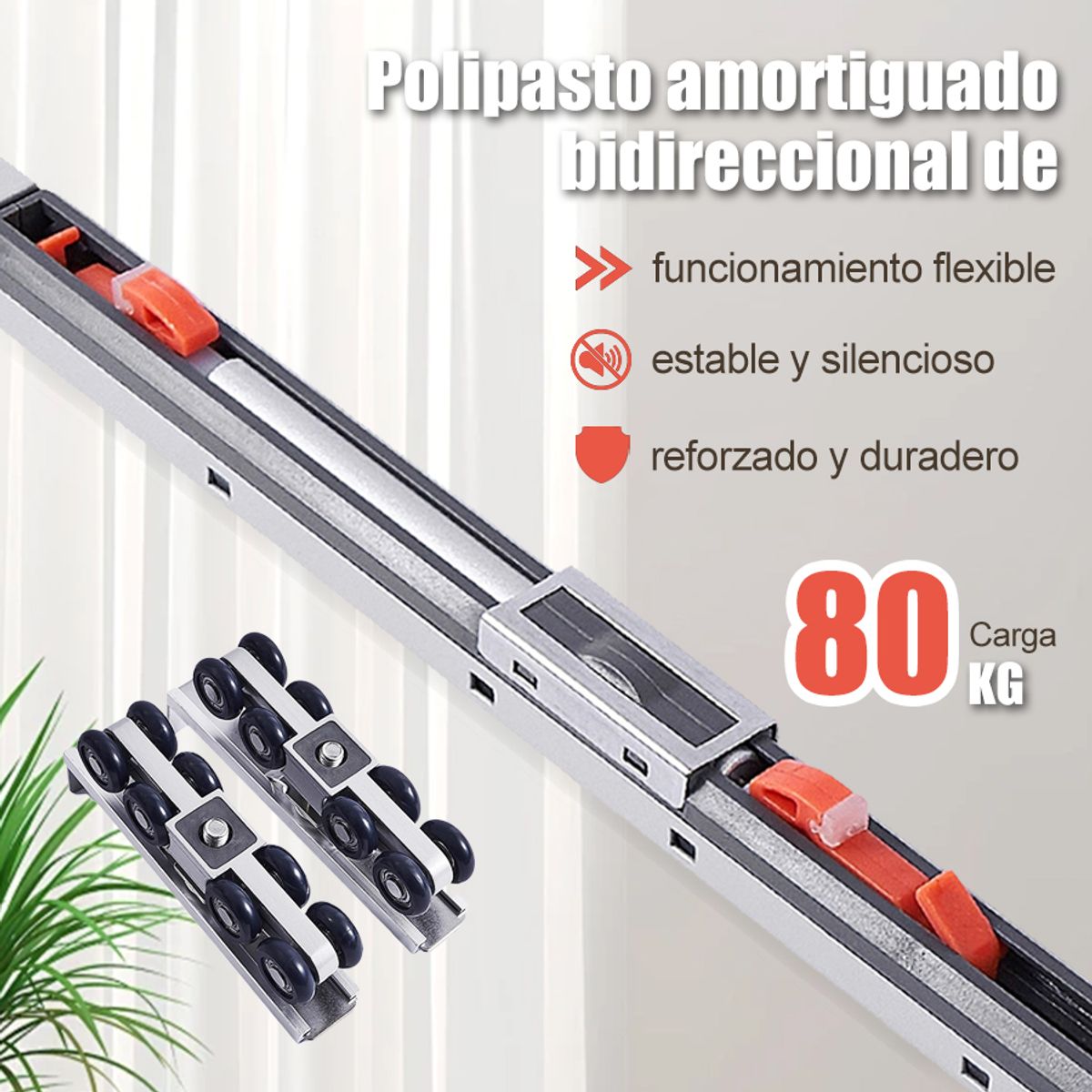 GENERICO - Kit Riel Corredera Buffer Bidireccional Granero Estirar 80kg
