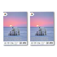 MALIK - 200 Hojas Papel Foto A4 115g - Pack Doble Brillante Inkjet
