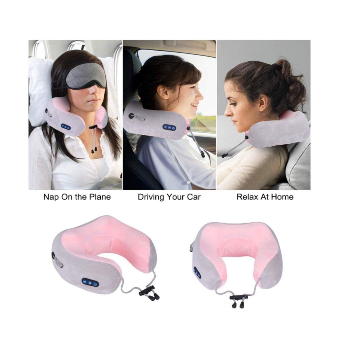 GENERICO - Almohada de Cuello Masajeadora Premium - Soporte 360°, Masaje Shiatsu y Vibración Color Rosa