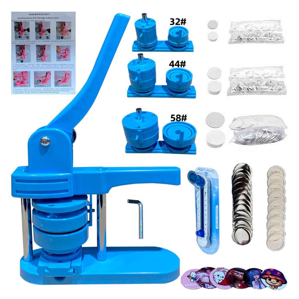 FULLSUBLIMACION - Maquina de Chapitas + Prensa matriz De 58mm + 100 Chapitas + cortador