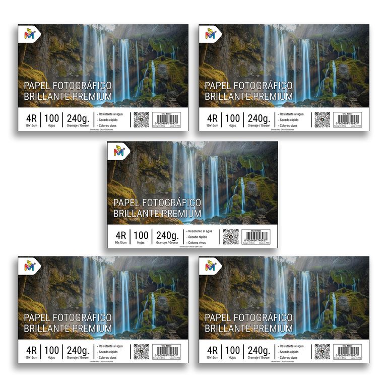Pack x5 Papel Foto 10x15 240g - 500 Hojas Brillo Profesional