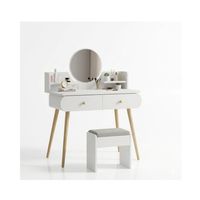 Tocador De Madera 2 Cajones Espejo Led Touch y Banco