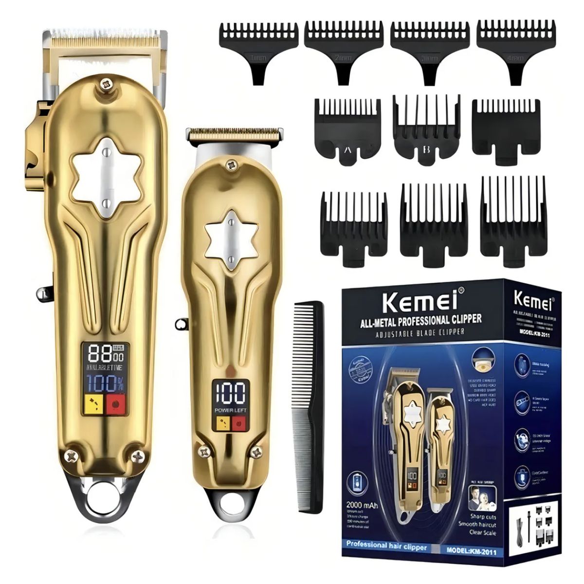 KEMEI - Máquina Cortapelo Kemei KM-2011 Dorada Metal LCD Profesional