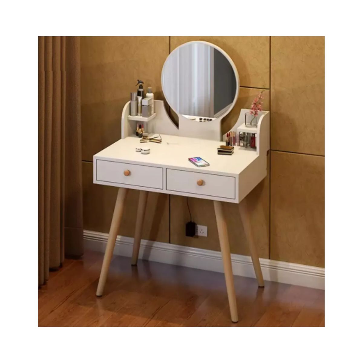 GENERICO - Tocador Madera Con Espejo 60x40x73cm Con Luz Led sin taburete