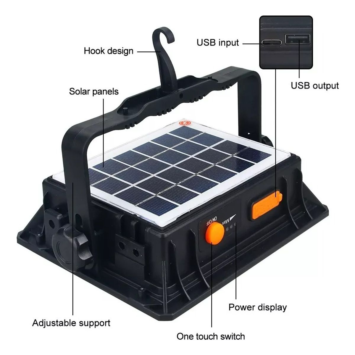 GENERICO - Foco Solar Panel Led 400w Emergencia Camping Multifunción Negro