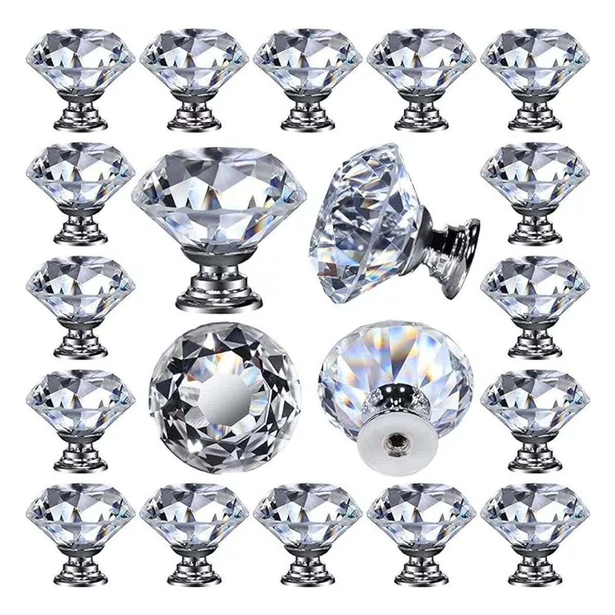 GENERICO - 20 Pz Tirador Cristal Forma Diamante 30mm Cajón Manijas Pomo Plata - 338047