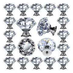 GENERICO - 20 Pz Tirador Cristal Forma Diamante 30mm Cajón Manijas Pomo Plata - 338047