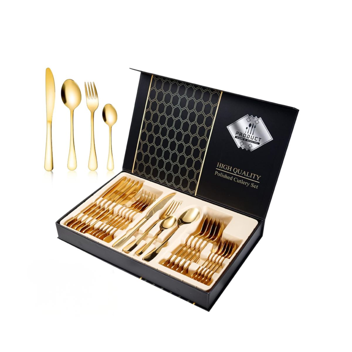 GENERICO - Juego De Cubiertos Acero Inoxidable 24 Piezas Color Dorado