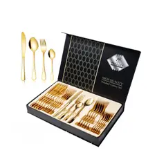 GENERICO - Juego De Cubiertos Acero Inoxidable 24 Piezas Color Dorado