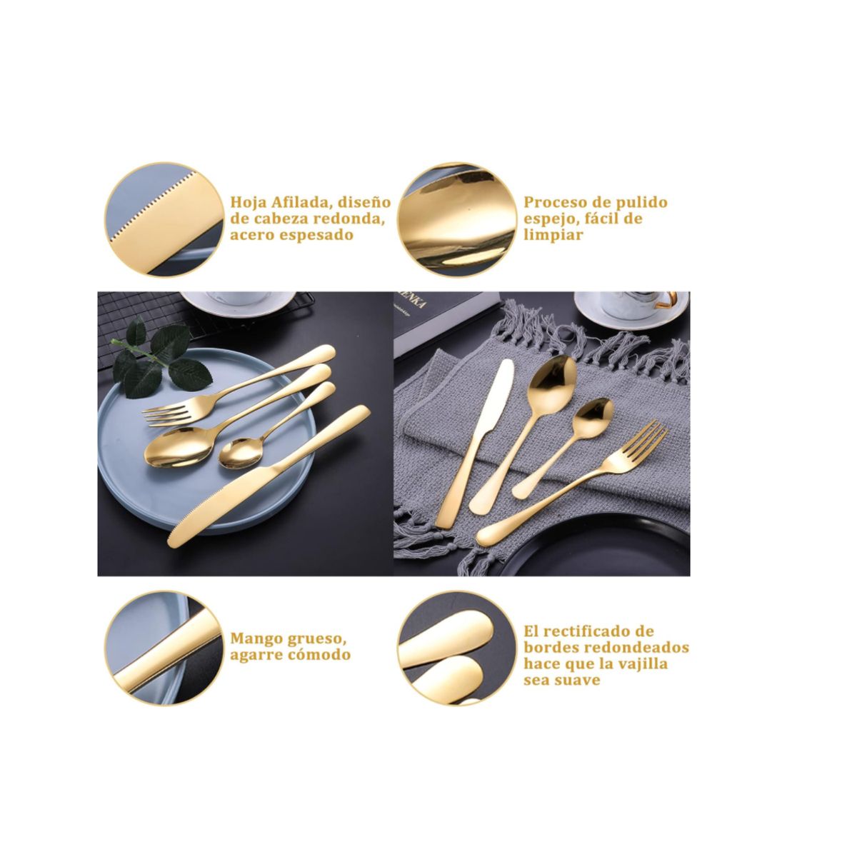 GENERICO - Juego De Cubiertos Acero Inoxidable 24 Piezas Color Dorado