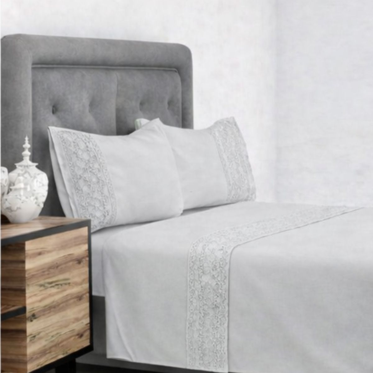 DORAL - Sabanas 2 Plazas 144 Hilos Mariane Doral Broderie Gris