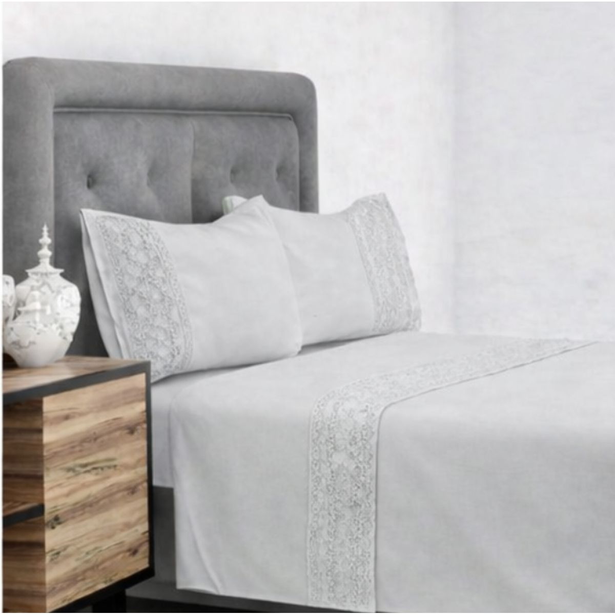 DORAL - Sabanas 2 Plazas 144 Hilos Mariane Doral Broderie Gris