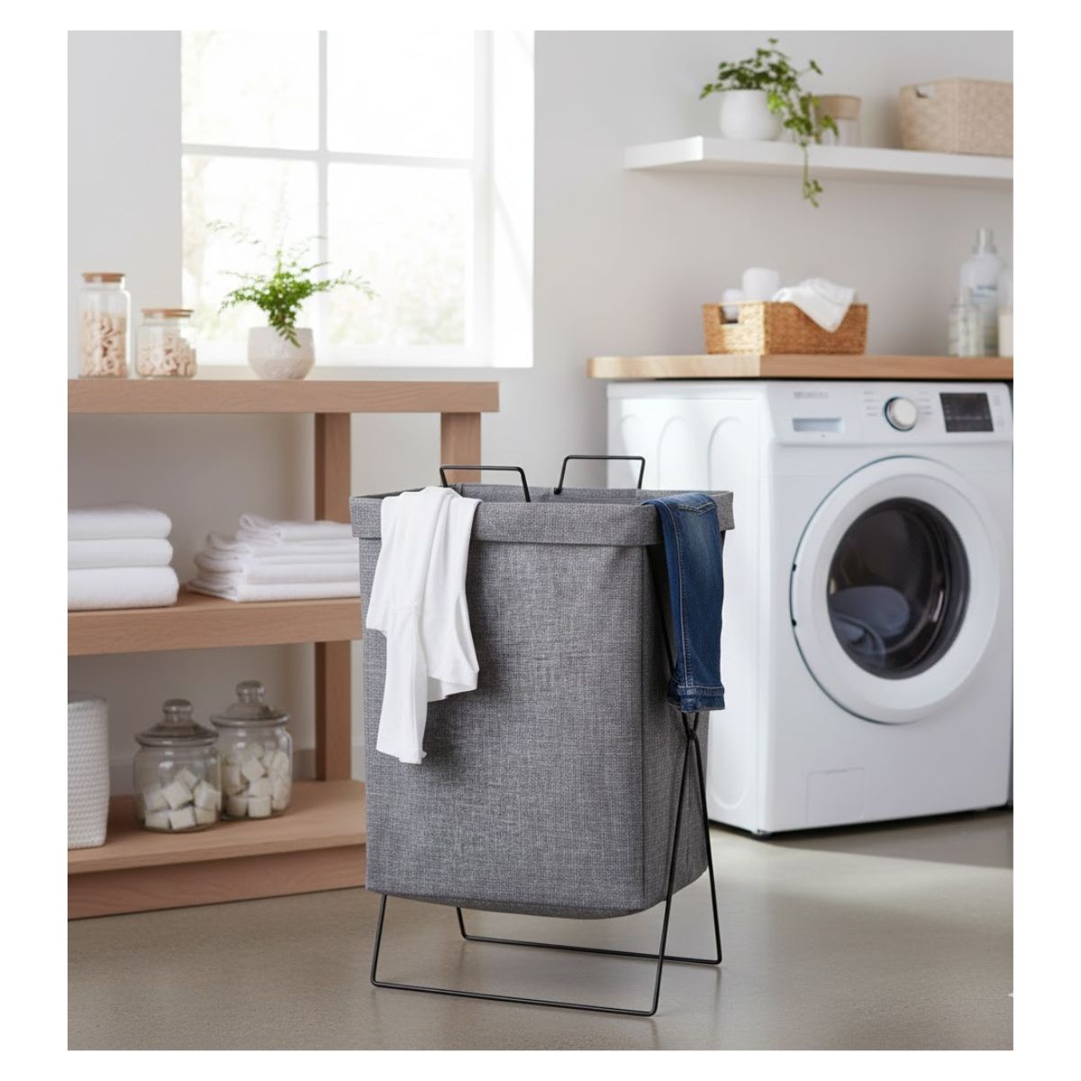 GENERICO - Canasto ropa sucia plegable gris 35x25x58.5cm casa viva