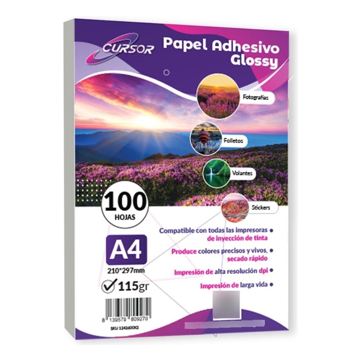 GENERICO - Papel Fotográfico Adhesivo 115 Gr A4 Cursor Pack De 100