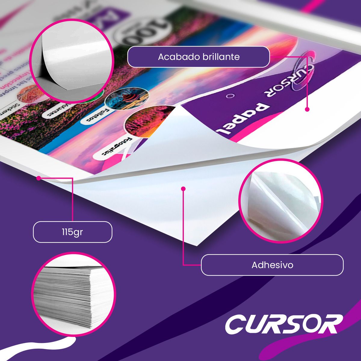 GENERICO - Papel Fotográfico Adhesivo 115 Gr A4 Cursor Pack De 100