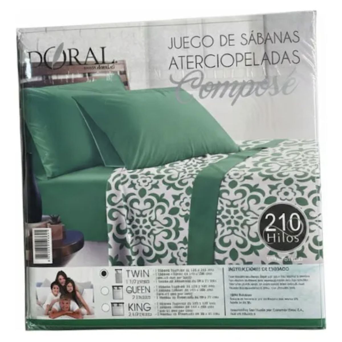 DORAL - Sabana 1.5 plaza 210 hilos COMPOSE 100% poliester Verde