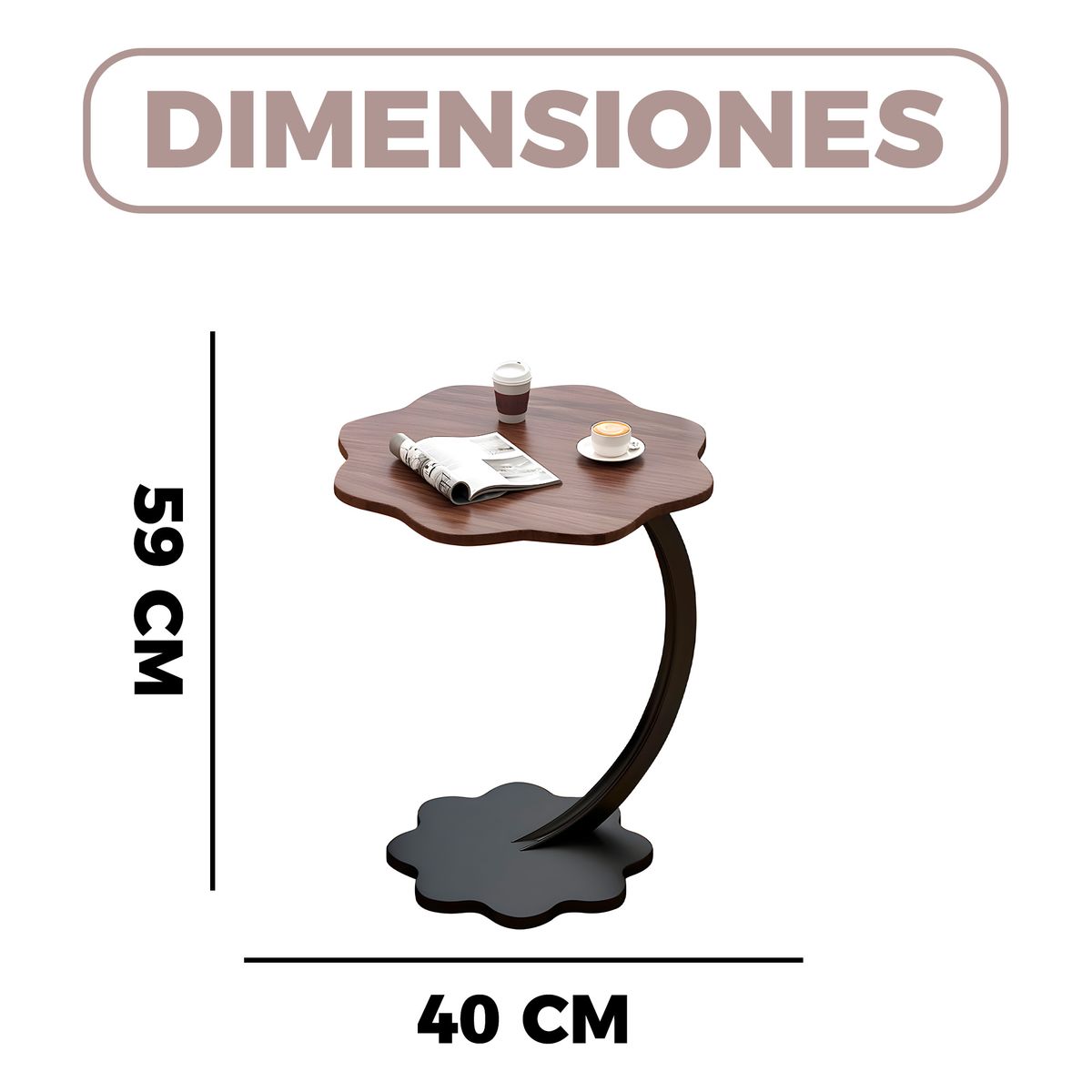 GENERICO - Mesa Centro Flor Redonda Living Lateral Auxiliar 59X40 CM