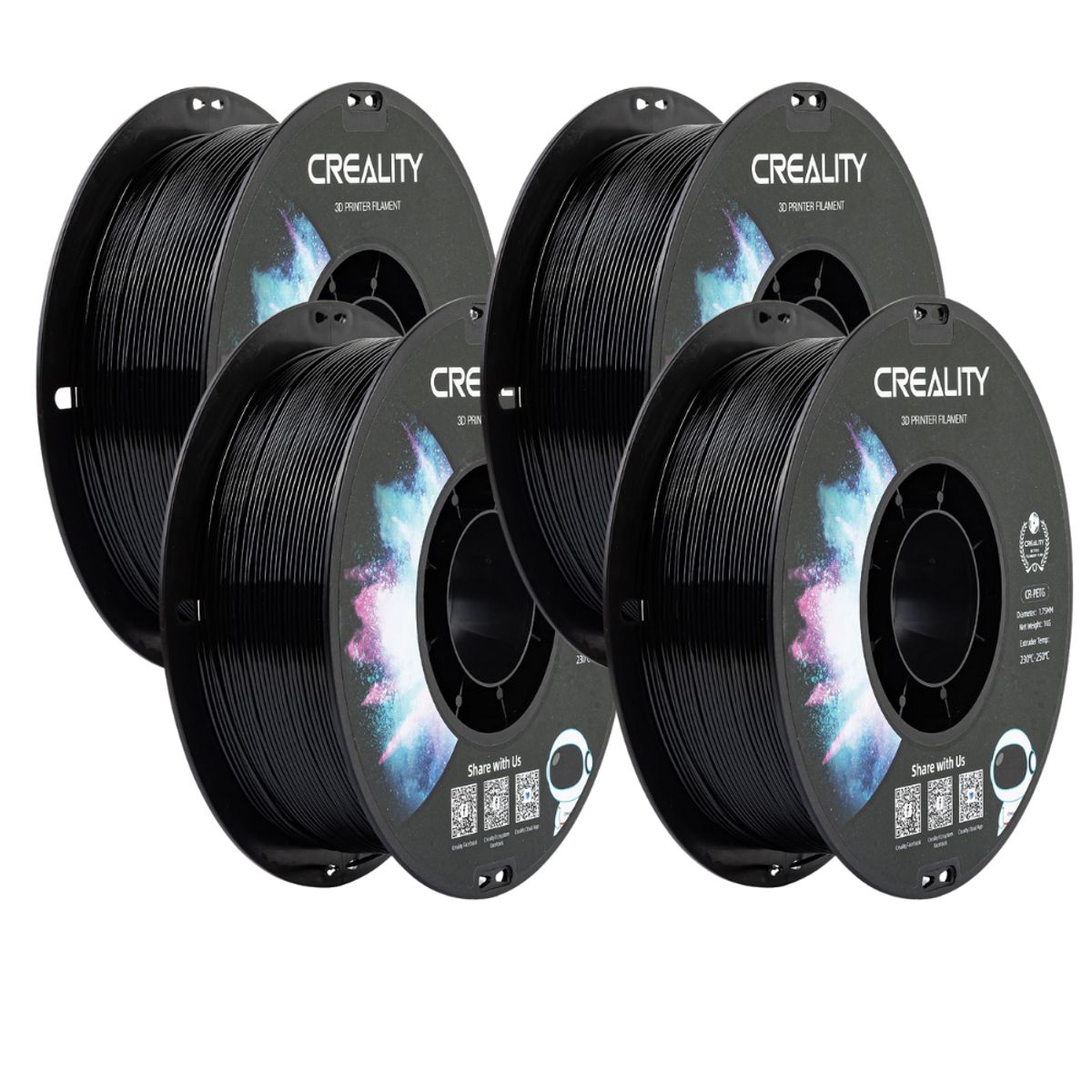 CREALITY - Filamento Pack x 4 PETG Negro 1kg Creality Pack Listo