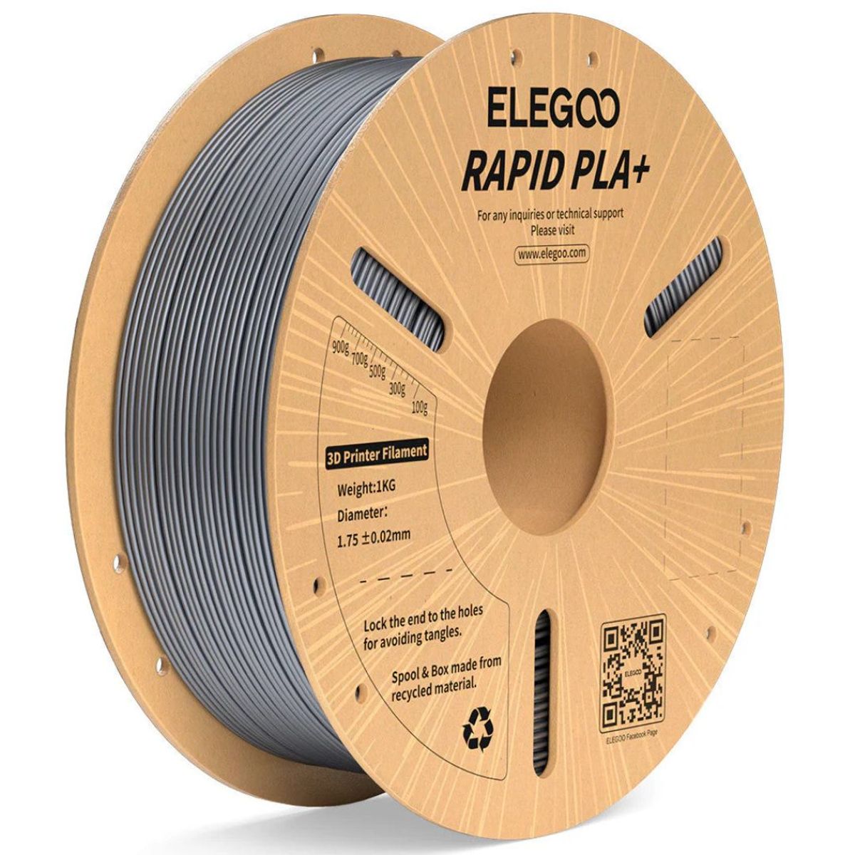 ELEGOO - Filamento PLA+ RAPID Alta Velocidad Plateado 1kg Elegoo