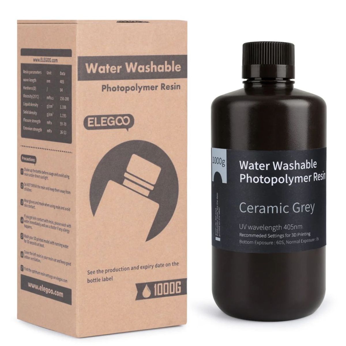 ELEGOO - Resina Lavable al Agua 2.0 Gris para Impresoras 3D 1000g Elegoo - Resinas