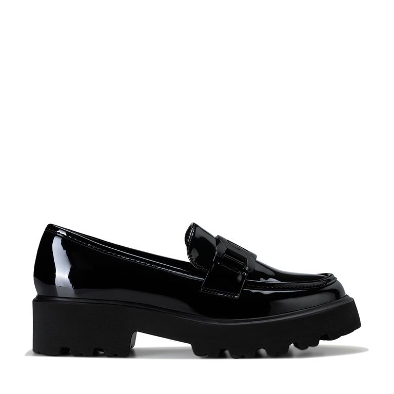 Mocasín Charol Plataforma Negro Casual Mujer QIU288