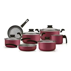 PANELUX - Bateria Cocina Ollas 11 Piezas Antiadherente Cereza Cereza