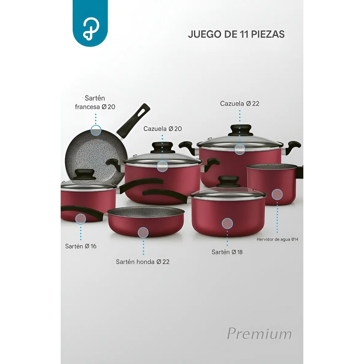 PANELUX - Bateria Cocina Ollas 11 Piezas Panelux Antiadherente Cereza Cereza